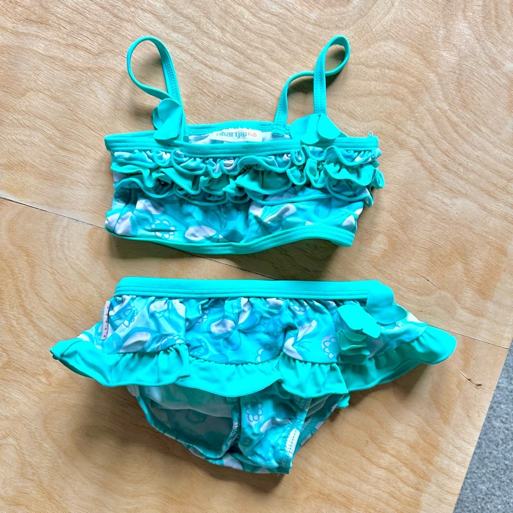 Naartjie 12–18M Baby Girl Teal Butterfly Ruffle Bikini Swimsuit 2-Piece